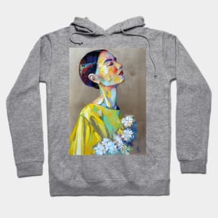 Girl with a flowers. Hoodie